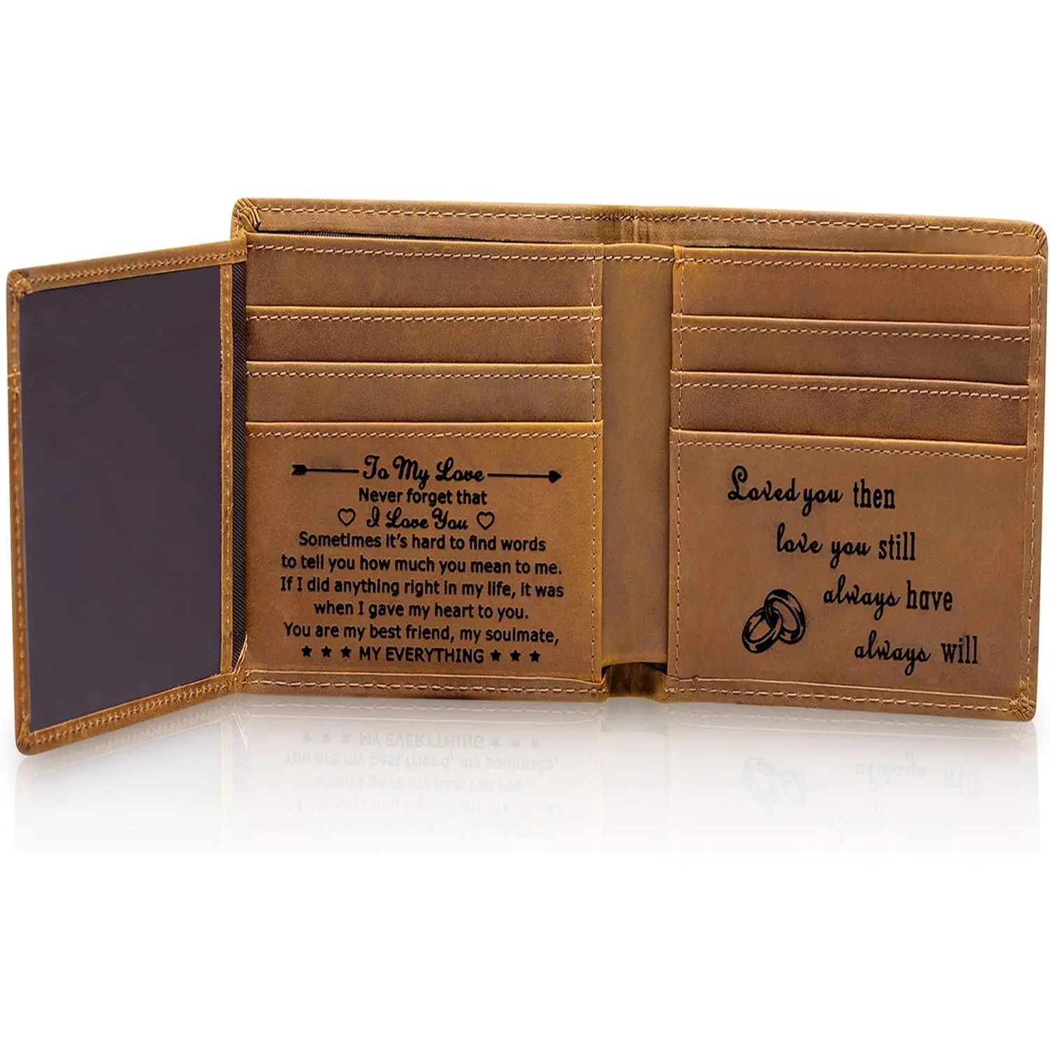 Custom wallet for Men Personalized Anniversary Birthday Gifts for Him Engraved Leather Wallet for Husband Boyfriend Lover Dad Son Boys Wallet (Tri-fold wallet to my love)