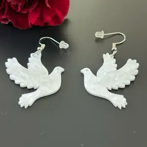Mother-of-Pearl Style Dove Earrings Symbol of Peace & Hope Lightweight Drop Design Elegant Jewelry