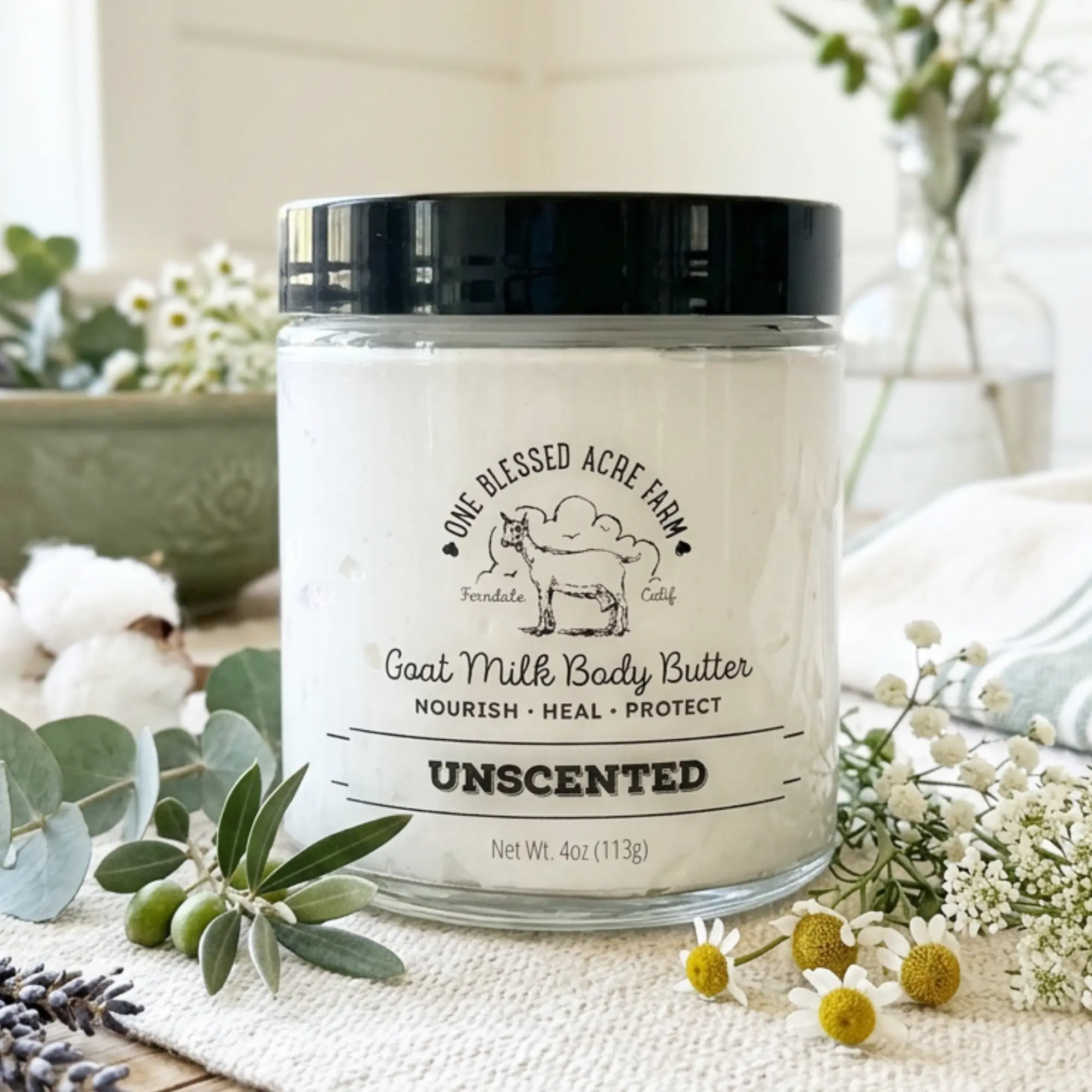 Unscented Goat Milk Body Butter 4 oz Handcrafted Moisturizer for Dry Skin Lightweight Body Cream Skincare Gift