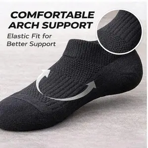Premium ankle socks with breathable mesh, cushioned heel and toe areas, suitable for running and casual wear.