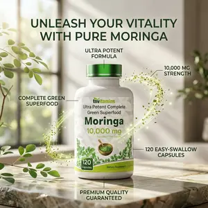 Moringa 120 Capsules | High Potency Moringa Leaf Extract Superfood Supplement for Energy, Vitality & Antioxidant Support