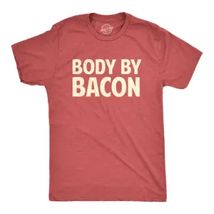 Mens Body By Bacon T Shirt Funny Bacon Eating Shirt Lover Gift for Dad Grilling Mens Funny T Shirts Cool Vintage Fashion T-Shirt Gift Classic Menswear Food Apparel for Men Funny Fitness Short Sleeve Novelty