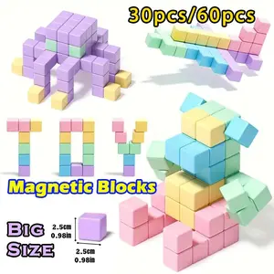 Cute Macaron Color Magnetic Building Blocks, Creative Magnetic Blocks, 0.98 Inch Large Size, Magnetic Tiles Stacking, Magnetic Building Set, STEM Sensory Education Toy, Gift for Kids over 3 Years, Made with ABS material