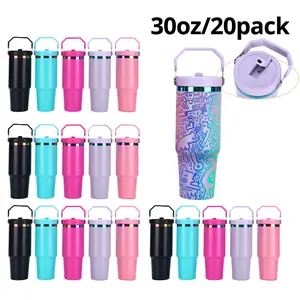 20 Pack 30oz Rainbow-Plated Stainless Steel Tumblers with Straws & Handles for Laser Engraving Portable Drinkware Flasks for Hot & Cold Drinks Outdoor Sports Travel Water Bottles Mug