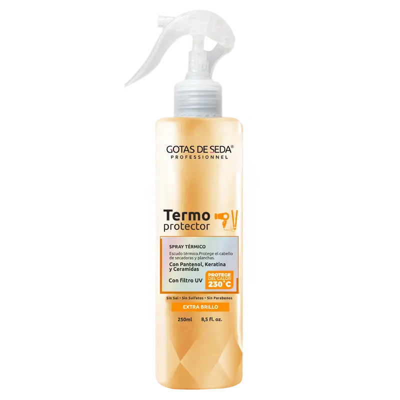 Gotas de Seda Professional Termo Protector Heat Protectant Spray with Keratin Panthenol & Ceramides Extra Shine UV Filter 250ml
