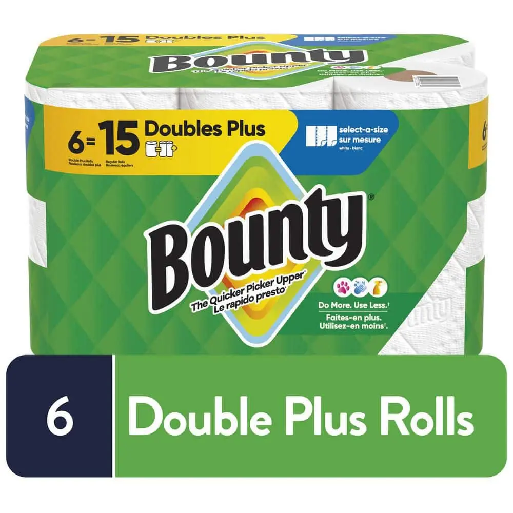 Cloth-Like Paper Towel Rolls - 2-Ply White Multi-Size, 6 Double Plus Rolls, Highly Absorbent, Home Supplies for Residential Kitchen Cleaning, Most Awarded