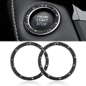 2 Pack Car Engines Start Stop Accessories for Car Interior Decoration Black Rhinestone Sticker