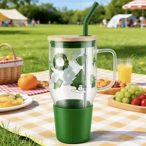 40oz Stylish Glug Large Tumbler Glasses with Handle and Lid - Portable, Washable Reusable Beverage Cup, Premium Kitchenware Drinkware, Mother's Day Gift for Women (Beach Use, Summer Vibes)