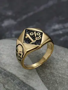 1pc Personalized Retro Stainless Steel 1% ER Skull Head Ring, Men's Motorcycle Accessories
