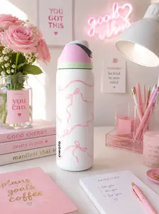 Owala FreeSip 32oz – Cute Pink Bow Ribbon Stainless Steel Water Bottle