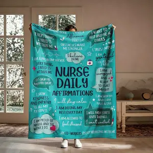 Nurse Positive Vibes Flannel Throw Blanket, Medical Pills Stethoscope Heartbeat Quotes, Soft Cozy Warm, for Couch Bed, Gift for Nurse Her, Nurses Week Birthday Christmas, Aesthetic Inspirational Keepsake Decor