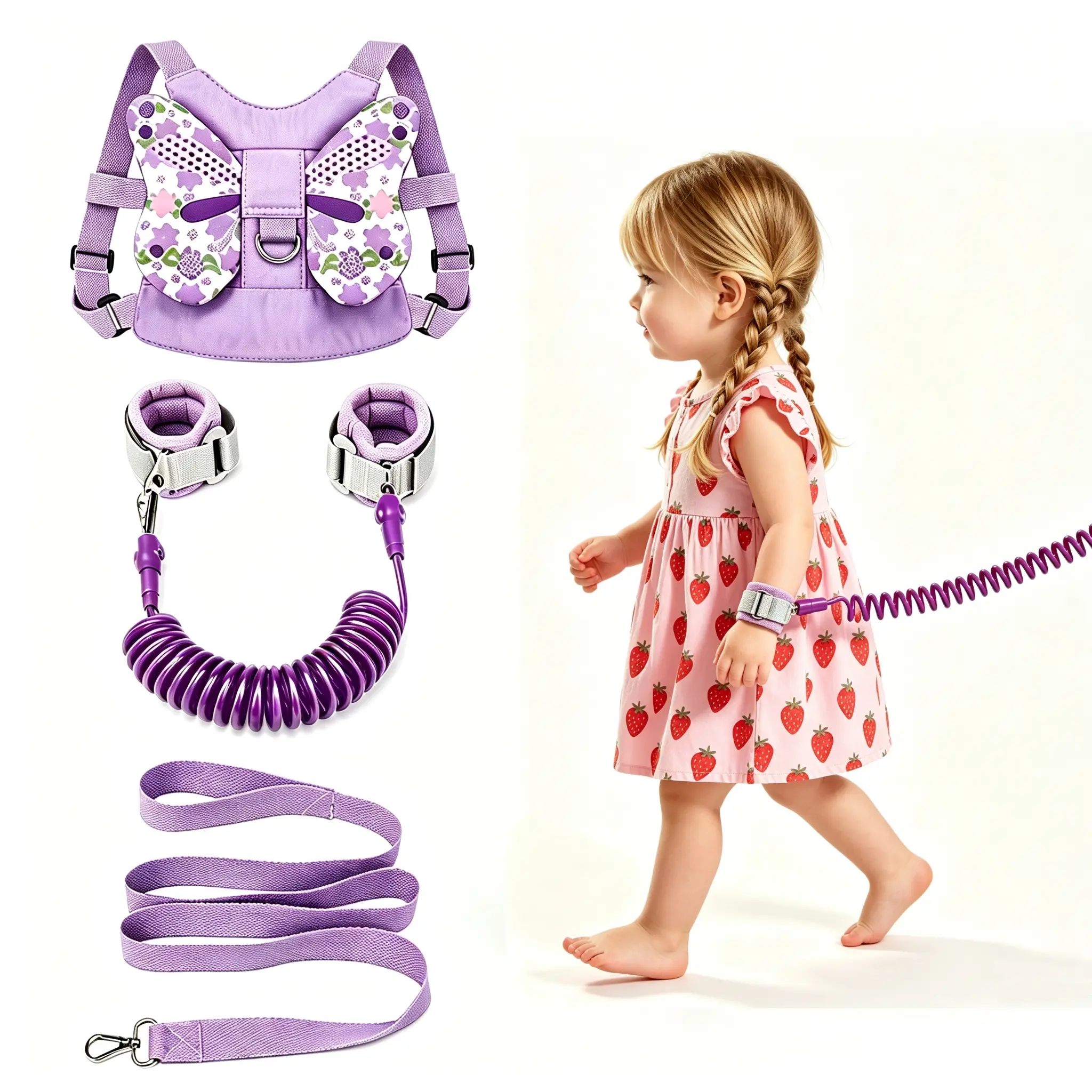 Toddler Deer Harness with Leash, Anti-Lost Wrist Link & Collapsible Walking Protector Wristband Strap for Baby Girls Outdoor Use