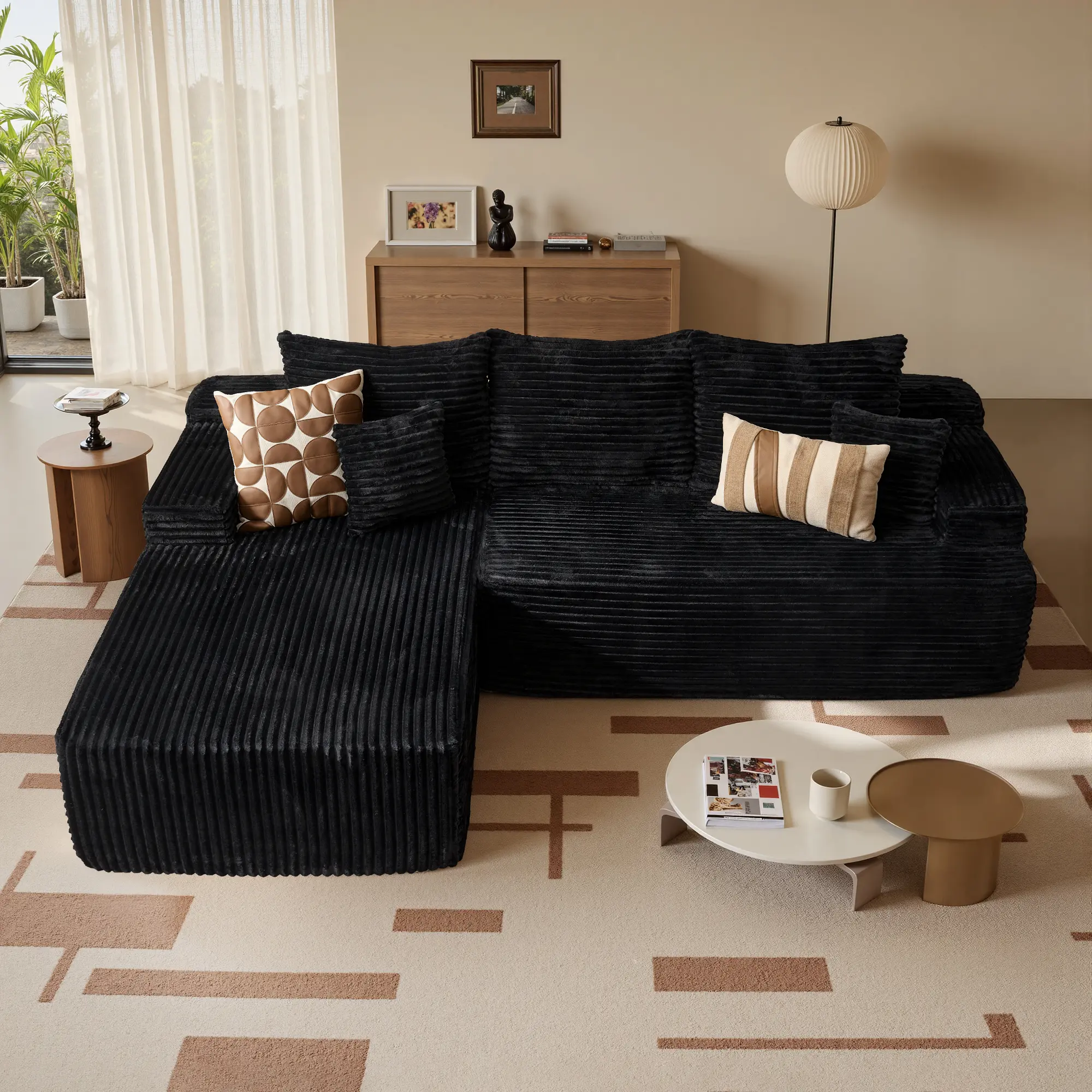 96" Black Plush | Left Chaise NO Ottoman