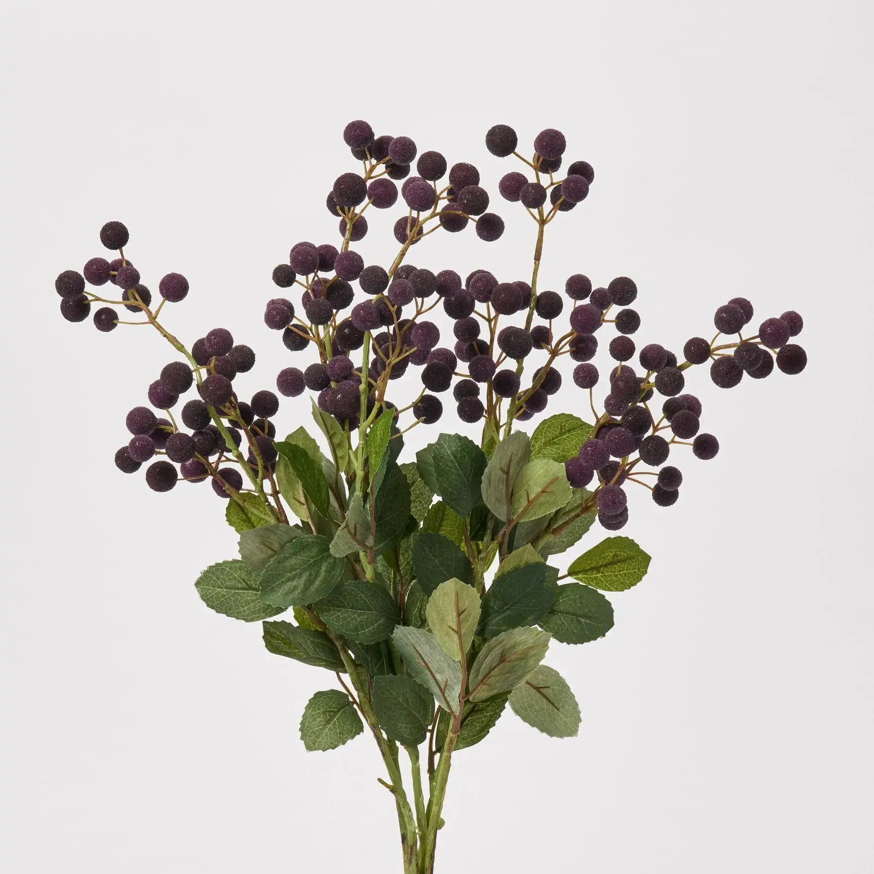 Faux Sugar-Coated Dark Purple Berry Cluster & Leaf Spray Stem Bouquet, 21" Floral Fruit Bouquet Decoration for Wedding Home Decor