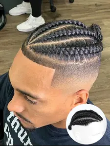 Men Transparent PU Base Cornrow Braids Toupee For Men Women and Kids,V-looped realistic scalp toupee piece,Top hair replacement system，Suitable for individuals with sparse hair volume