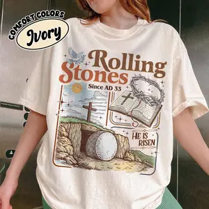 Rolling Stones He Is Risen Shirt Comfort Colors, Christian Easter Tshirt, Faith-Based Graphic Tee, Jesus Loves You