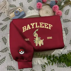 Bayleaf Pokemon Embroidered Sweatshirt, Pokemon Bayleaf Chacracters Matching Emdroidery Sweatshirt, Custom Pokemon GO On Sleeve Sweater, Trendy Unisex Crewneck Sweater For Men And Women, Gifts For Him