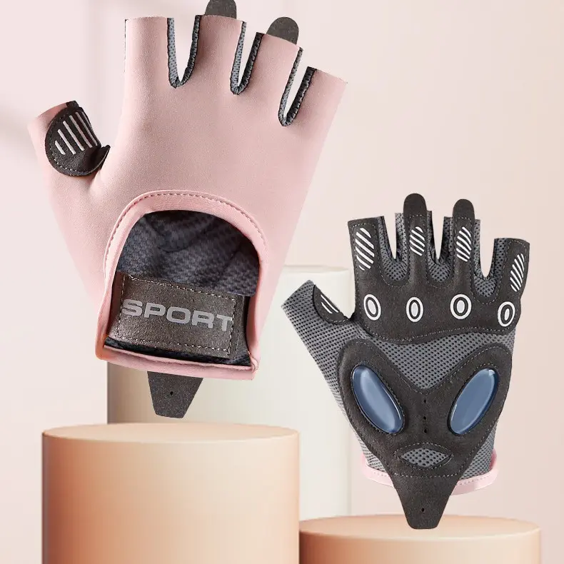 Half finger shock gloves air cushion women's riding anti-breathable riding gloves yoga ice silk wear-resistant non-slip cocoon fitness