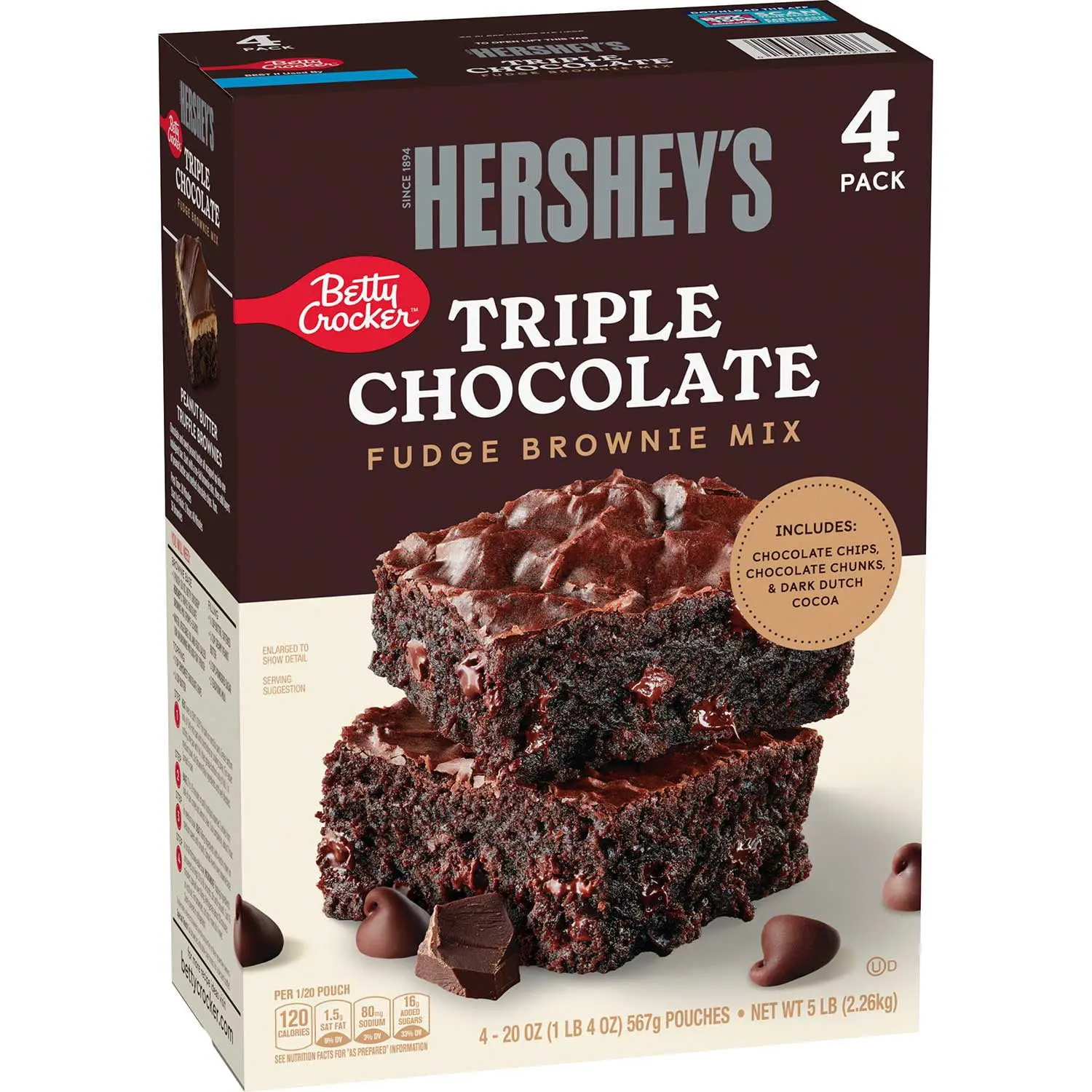 Betty Crocker HERSHEY'S Triple Chocolate Fudge Brownie Mix, 20 oz., 4 pk. Betty Crocker HERSHEY'S Triple Chocolate Fudge Brownie Mix, 20 oz., 4 pk.