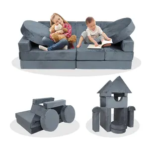 14pcs Kids Modular Play Couch, Convertible Foam Floor Cushion Sectional Sofa for Toddlers, DIY Creativity-Boosting Indoor Living Room Furniture, Gray
