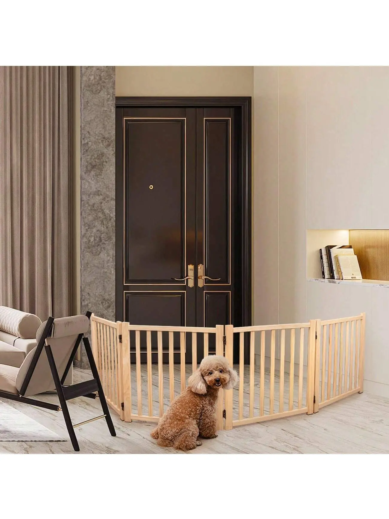 Sturdy Safety Fence, 4-Piece Paint-Free Wooden Freestanding Dog Gate, 24"H x 80"W, Indoor Safety Barrier for House Doorways, Stairs, 360° Metal Hinges, Home, 22.83"W X 22.83"H X 3.15"D