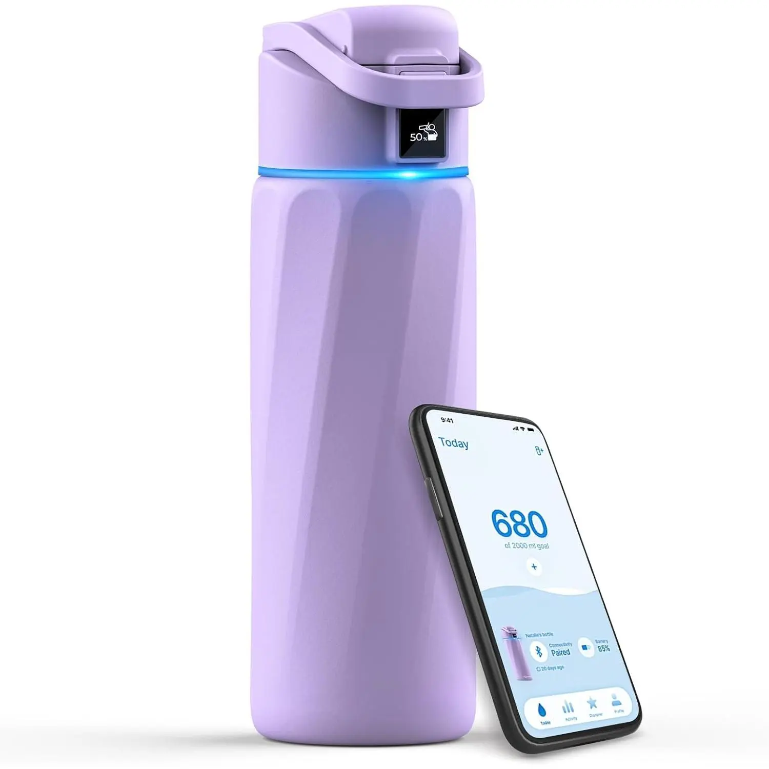 Smart Water Tracker Bottle, 24oz Stainless Steel & BPA-Free, Vacuum Insulated Portable Thermos with Hydration Reminder APP for Gym & Office