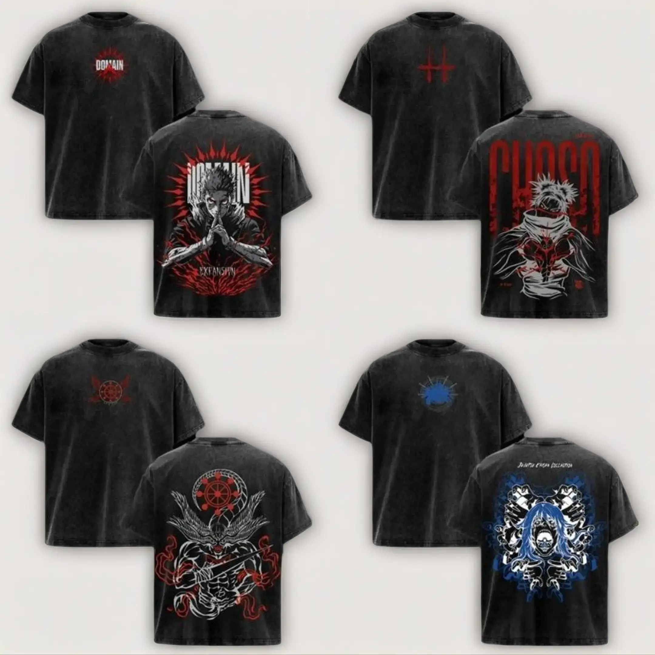 Jujutsu Kaisen The Culling Game Vintage Washed Oversized T-Shirt Collection – Itadori Yuji, Choso, Mahoraga, Mahito Graphic Tees Acid Wash Soft Cotton Anime Streetwear Apparel, Casual Unisex Top, Gift for JJK Fans Jujutsu Kaisen anime merchandise