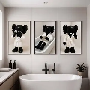 Interesting bathroom wall decoration art set of 3. Black and white style wall decorations, suitable for bathroom decoration.