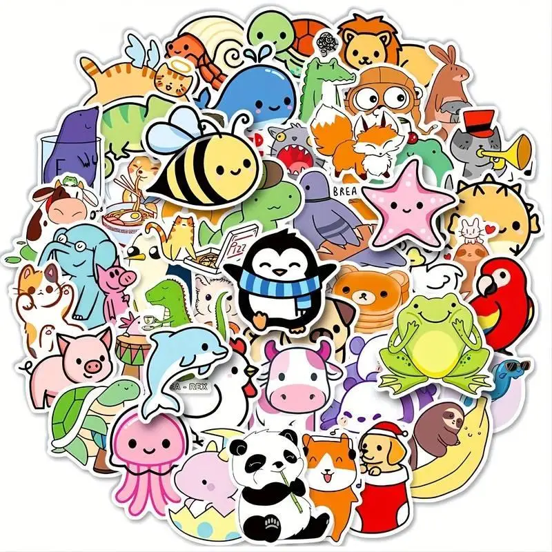 Cartoon Animal Pattern Decorative Sticker, 100pcs Cute Sticker for DIY Scrapbook Water Bottle Decoration