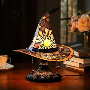 1pc retro magic Witch hat lamp, a unique and creative hat lamp, with rich colors, Halloween and Christmas home table decoration, a festival birthday gift for friends and family, resin handicraft decoration, LED Lantern