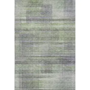 HomeRoots 666422 10x14 ft. Artichoke Green & Gray Stripe Area Rug, Machine-Made Rectangle Rug with Washable Feature & UV Protection, Stripe Area Rugs