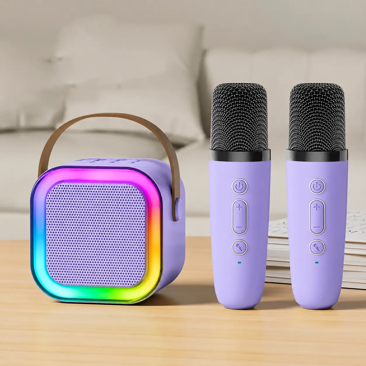 Portable Mini Karaoke Machine with 2 Wireless Microphones -Rechargeable USB Wireless Speaker, Karaoke Machine with LED Lights, Suitable for Birthday Parties, Family Gatherings, Christmas Gifts, New Year Gifts, Birthday Gifts.
