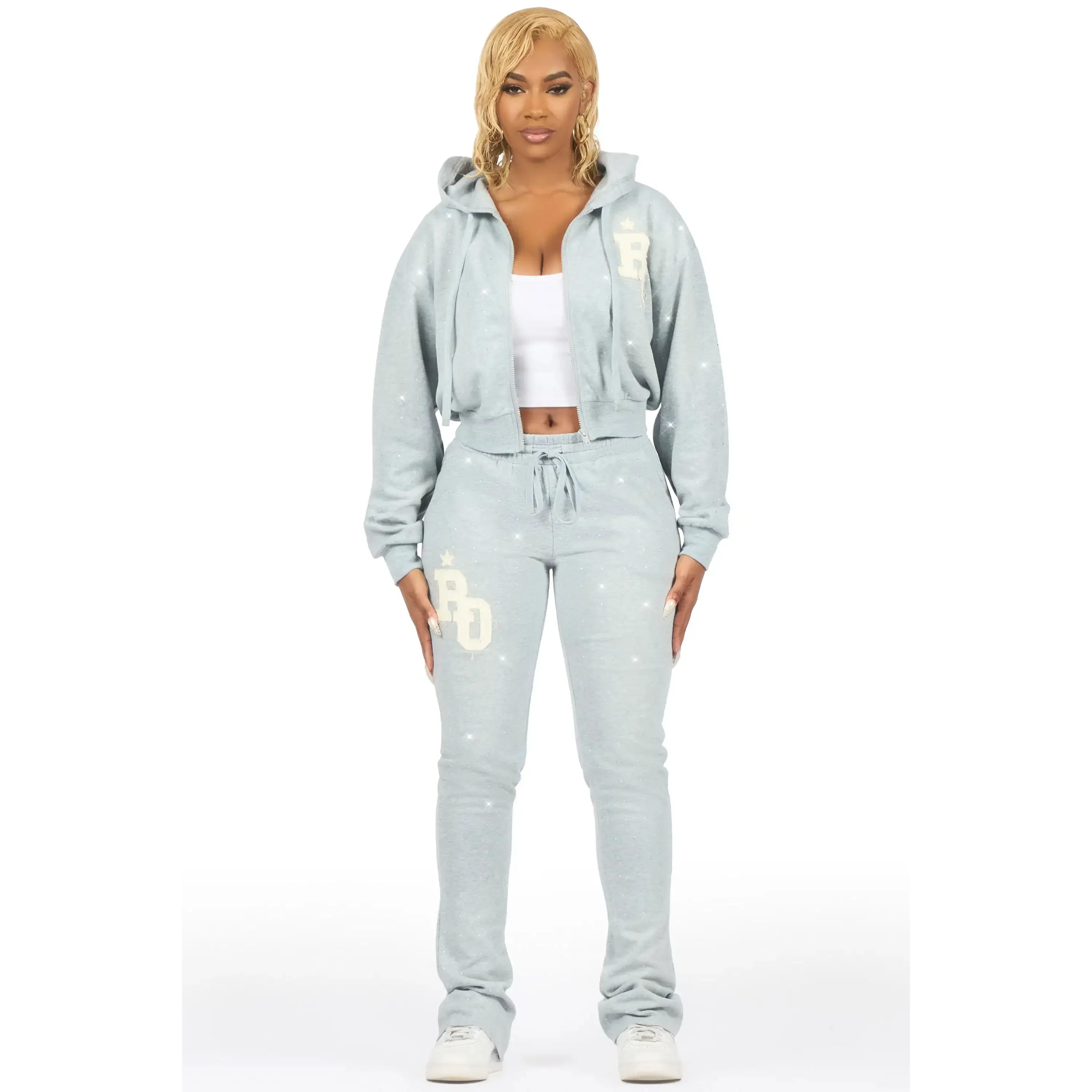 Tyona Heather Grey Rhinestone Stacked Flare Track Set