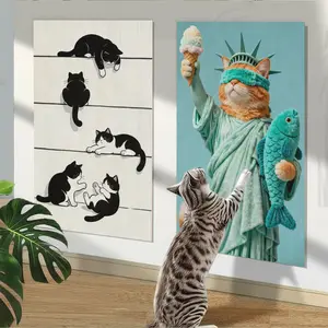Self Adhesive Cat Scratching Mat for Indoor Cats, Cat Scratch Pad for Wall Sofa and Furniture Protection, Durable Cat Scratching Board for Claw Grinding, Interactive Cat Climbing Mat and Modern Cat Wall Decor for Play Area