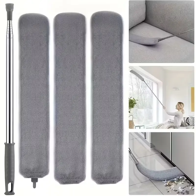 Retractable Gap Duster Cleaning Tool with 2 Microfiber Dusting Cloths, Long Handle 60 Inch, Washable and Retractable Dusting Brush for Cleaning Under Appliances, Furniture, Sofas, Refrigerator, Appliance Maintenance, Lightweight Duster, Extendable Duster