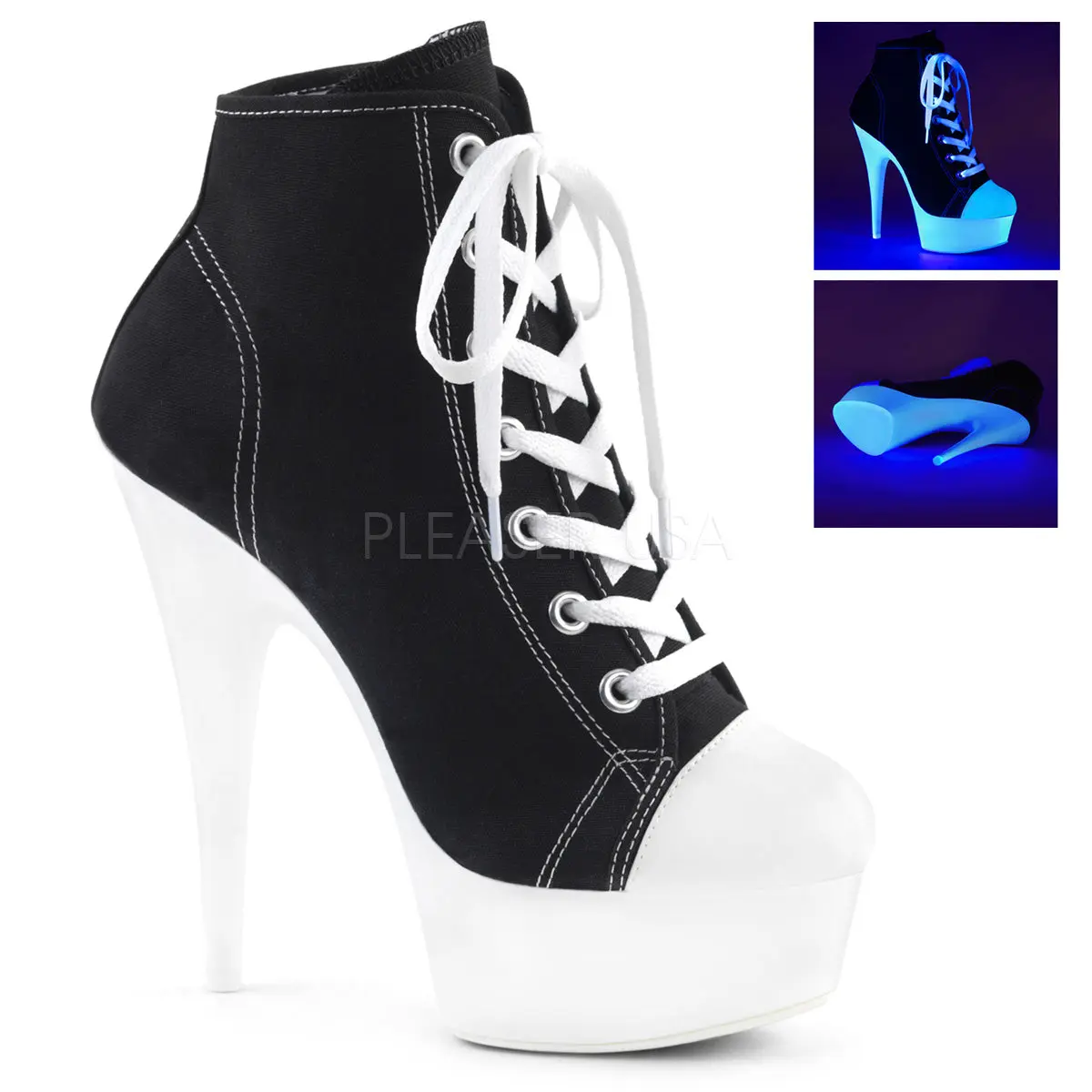 Women's Black Canvas Lace-Up 6-Inch Heel Platform Shoes - DELIGHT-600SK-02, Shoe