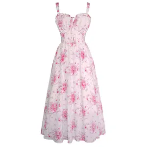 Summer Dresses For Women 2025 Floral Corset Dress Long Milkmaid