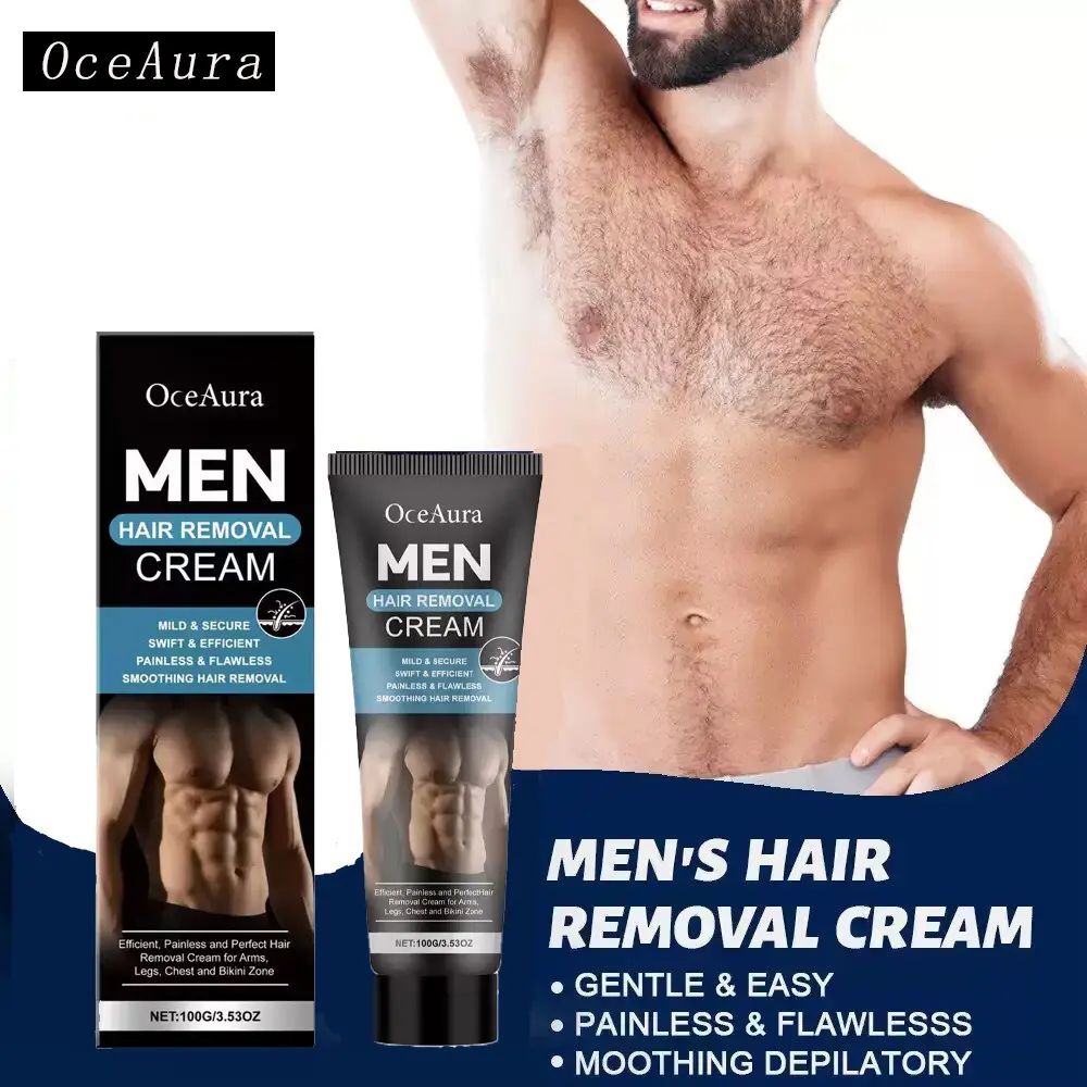 Men's hair removal cream, painless hair removal, suitable for body, underarms, legs, and private areas, hair removal agent with natural extracts, specially for sensitive skin, gentle, fast and effective, 5-minute hair removal, smooth skin