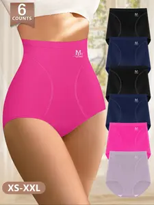 Morelect High-Waisted Women's Underwear Set, 6 Pcs Pack, Stretchy Comfortable Breathable Triangle Pants, Sizes XS-Xxl, Multiple Colors