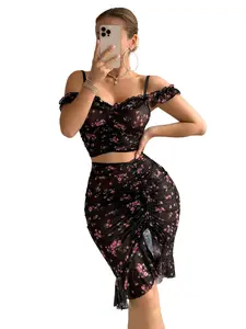 Coquette Sleepwear Set: Fitted Ruffle Floral Nightwear for Sweet & Sexy Nights In Womenswear Loungewear