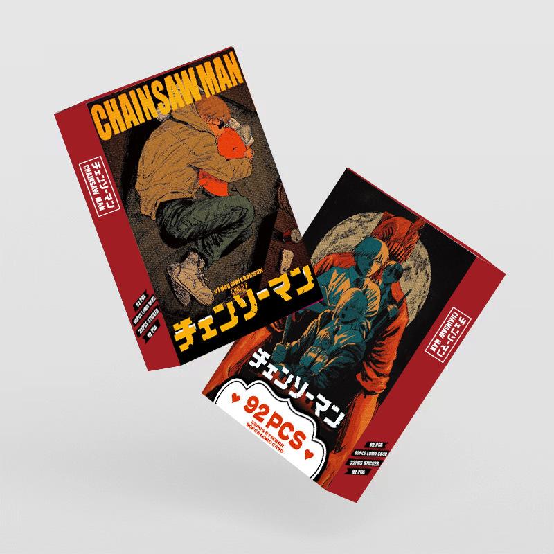 New 92-piece high-definition color printed photo cards, Chainsaw Man double-sided LOMO cards, anime merchandise, collectible card stickers.
