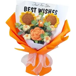 Bouquet, 9pcs Knitted Yarn Flowers, Handwoven Flowers with Package,Flower Gift for Mother Father Teacher Graduation Wedding Part Housewarming (Big)