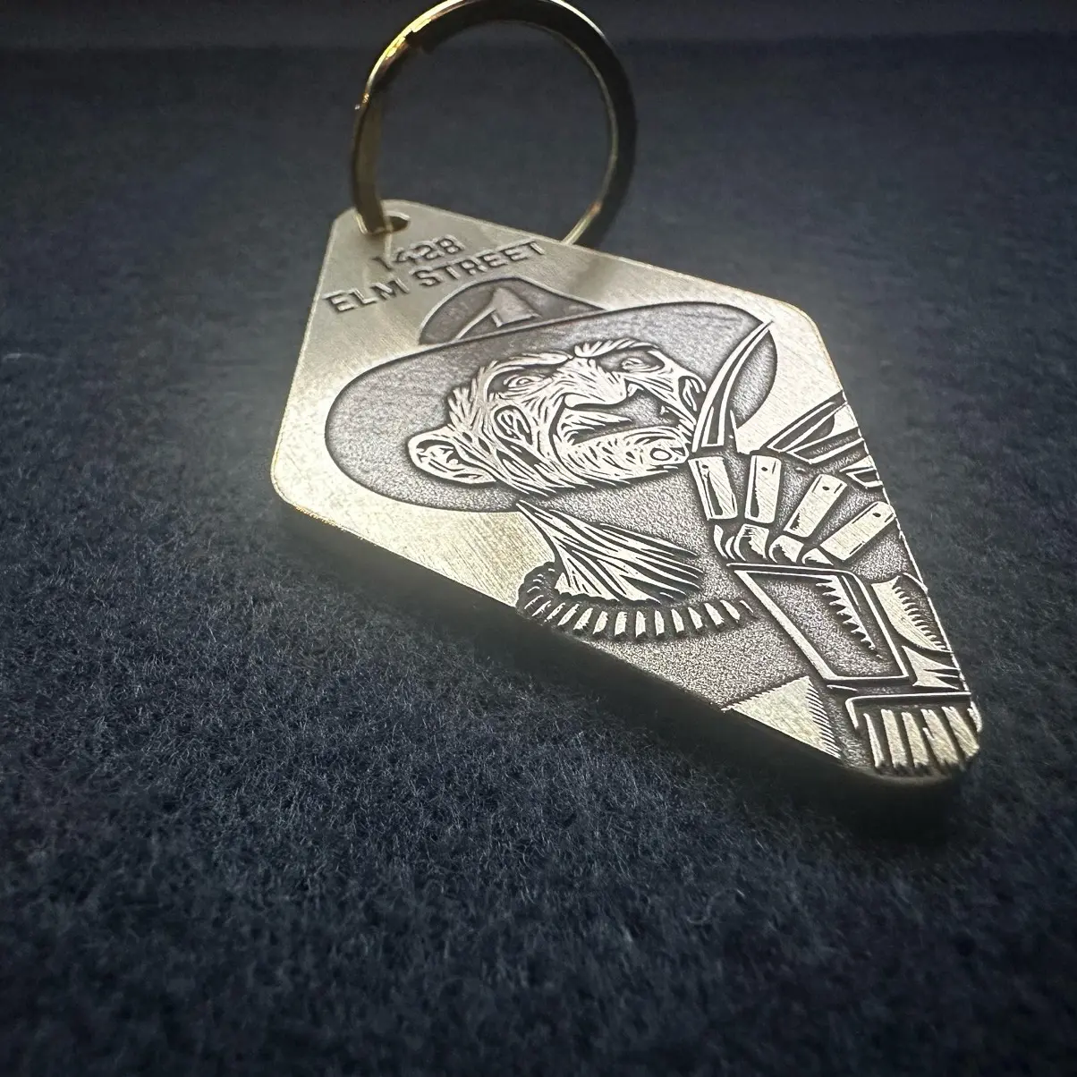 Freddy Krueger Brass Hotel Style Keychain - 2.75 inches long, 1.57 inches wide, and 3mm thick