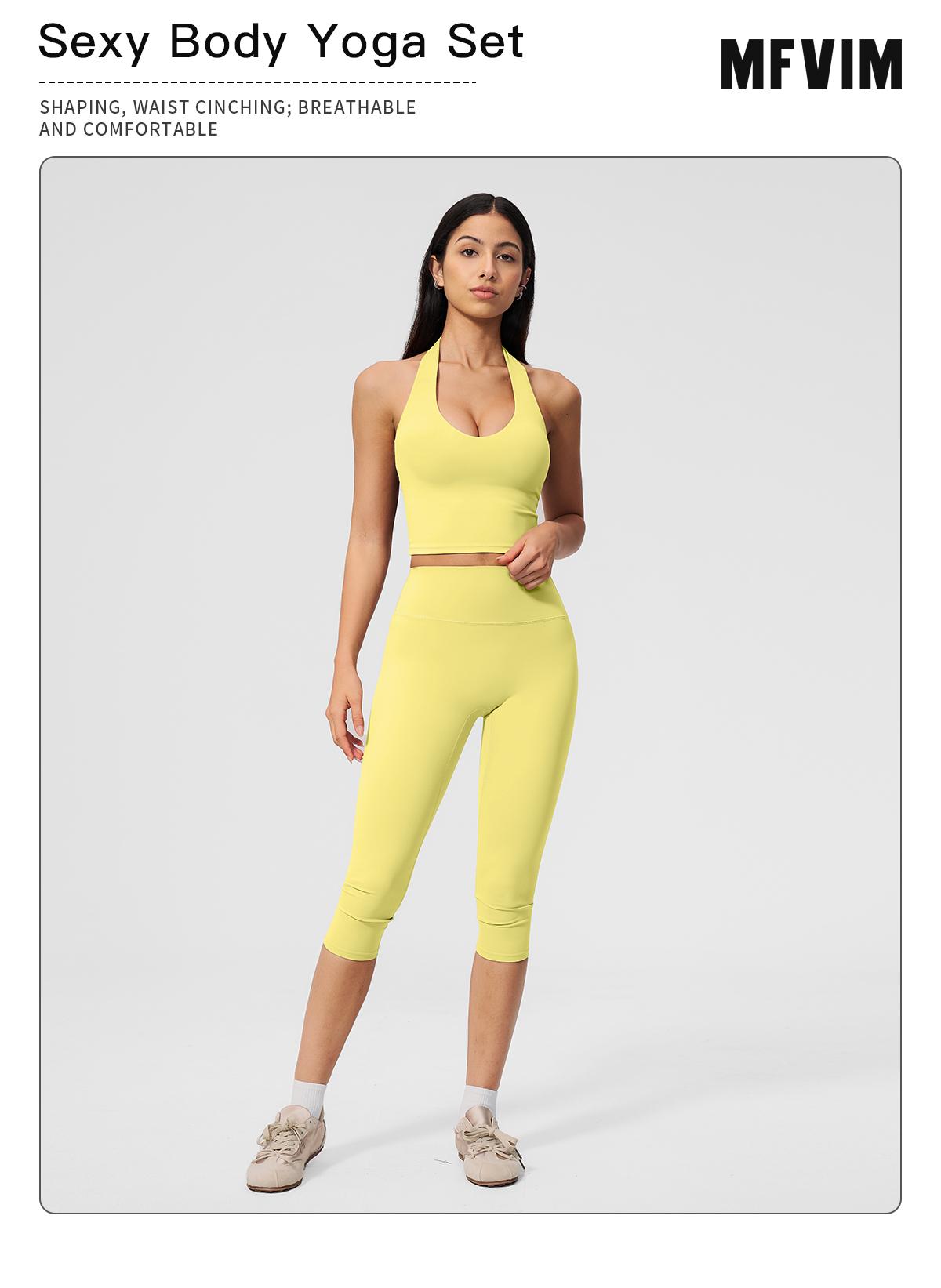 MFVIM Women’s halter V-neck yoga set — high-waisted, thigh-lifting fitness leggings; seamless, quick-dry running two-piece set with a second-skin feel,travel essentials,camping essentials,back to school,back to school haul