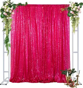 Fuchsia Sequin Backdrop Curtain 4x8ft Glitter Sequence Drapes for Parties Wedding Photo Booth Photography Background Drapes with 4-inch Rod Pocket