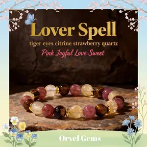 Lover Spell Bracelet —Tiger Eye, Citrine & Strawberry Quartz | Attract Love, Joy & Sweet Energy | Unisex Crystal Jewelry Gift