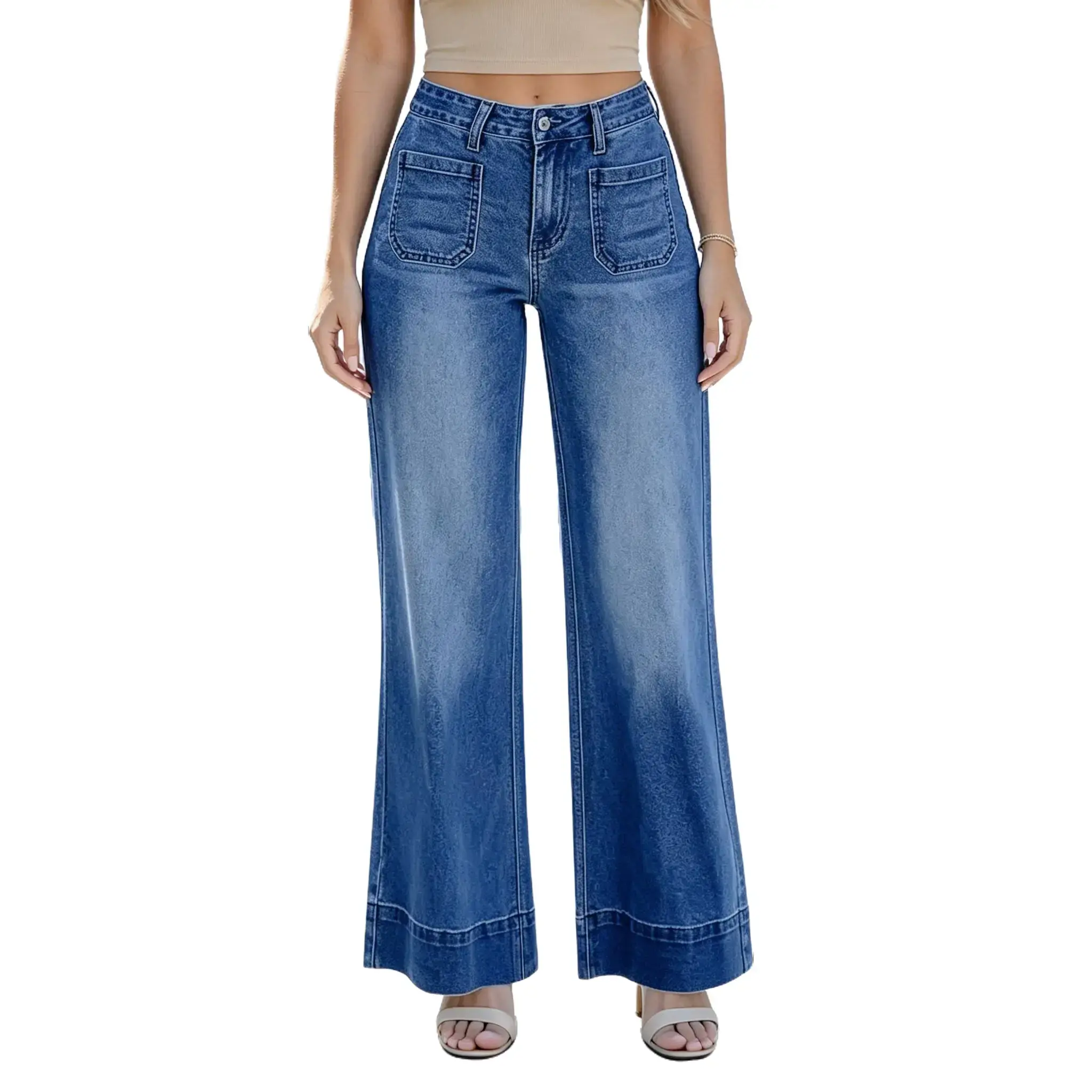 2025 Spring New High Waist Straight Jeans Women's Slim Wide Leg Retro Temperament Trousers Kawaii Jeanspremium  gas Womenswear
