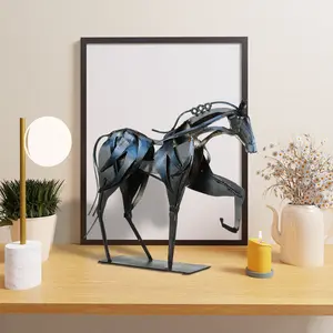 SunBlogs Art Handmade Horse Statue - Unique Rustic Decor for Office & Home - Hand-Painted Metal Sculpture - Perfect Handicraft Gift for Horse Lovers