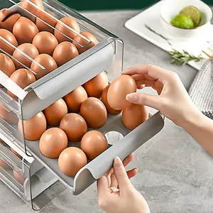 Drawer-Type Transparent Double-Layer Egg Box, 32-Grid Large Capacity Refrigerator Fresh-Keeping Box, Food-Grade Portable Picnic Egg Storage Box, Anti-Collision Easy-Access Kitchen Organizer
