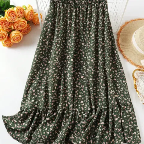 Women's Floral Casual Dress, Two-Layer Design, Woven Fabric, Fitted, Versatile Fashionable Women's Clothing, Perfect for Daily Wear & Special Occasions, Cover Up Skirt